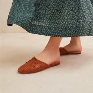 NIB Loeffler Randall Paola Woven Ballet Mule Flats Tan